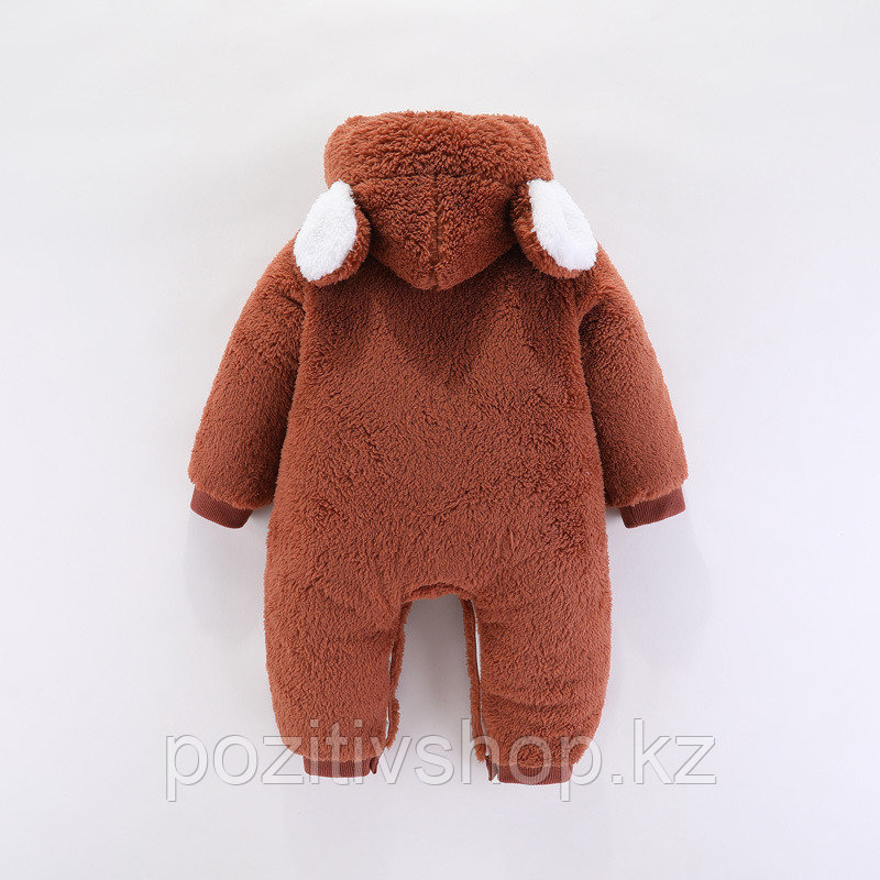 Детский флисовый комбинезон с капюшоном Мишка с лапками коричневый - фото 2 - id-p94481791