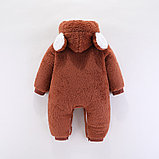 Детский флисовый комбинезон с капюшоном Мишка с лапками светло коричневый, фото 3