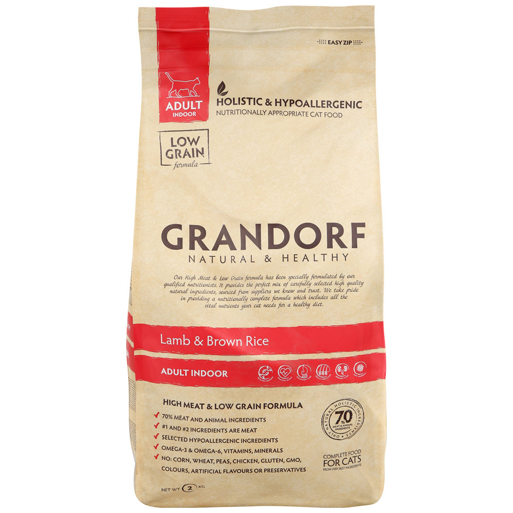Grandorf Indoor Сухой корм для взрослых кошек, ягненок с рисом, 2 кг