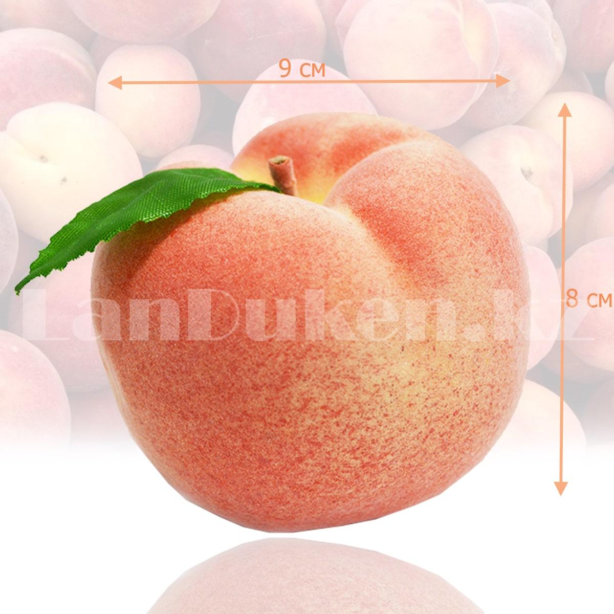 Искусственный фрукт персик с листочком муляж розовый