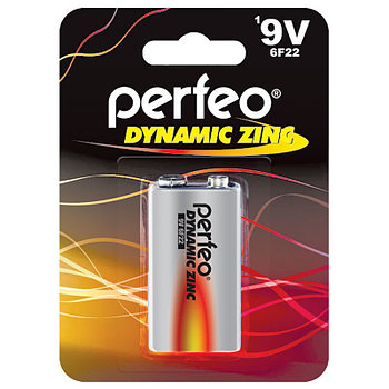 Батарейка солевая Perfeo Dynamic Zinc, 6F22, 9V, крона, блистер, 1 шт