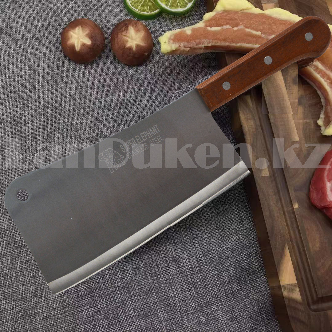 Нож топорик из нержавеющей стали с деревянной рукояткой Super elephant большой 41 см - фото 2 - id-p94165625