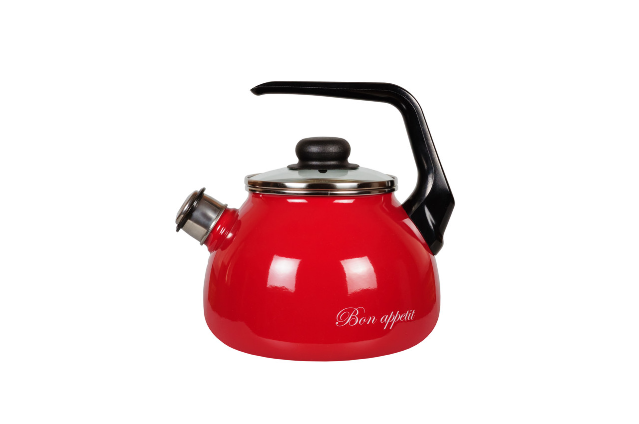 Чайник со свистком 2л "Bon appetit" вишн. (Сталь Эмаль, Россия), фото 1