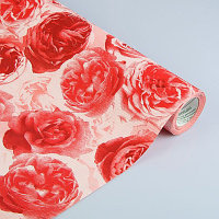 Бумага упаковочная крафт "Розы любви", бело-красно-бордовая, 50 см х 1 м