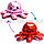 Мягкая игрушка перевертыш с улыбающимся и хмурящимся лицом осьминог розовый и красный с металлическим отливом, фото 3