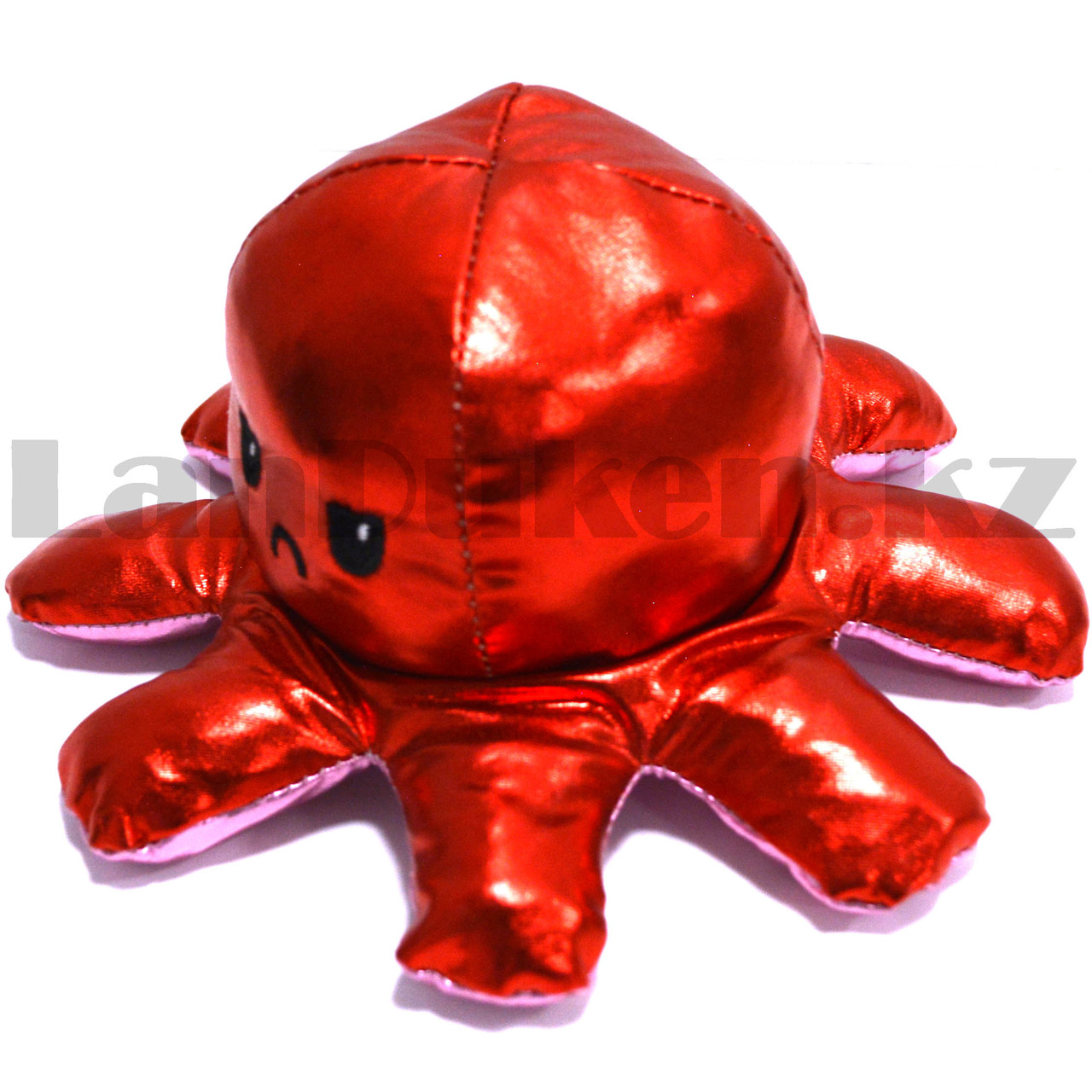 Мягкая игрушка перевертыш с улыбающимся и хмурящимся лицом осьминог розовый и красный с металлическим отливом - фото 10 - id-p94503735