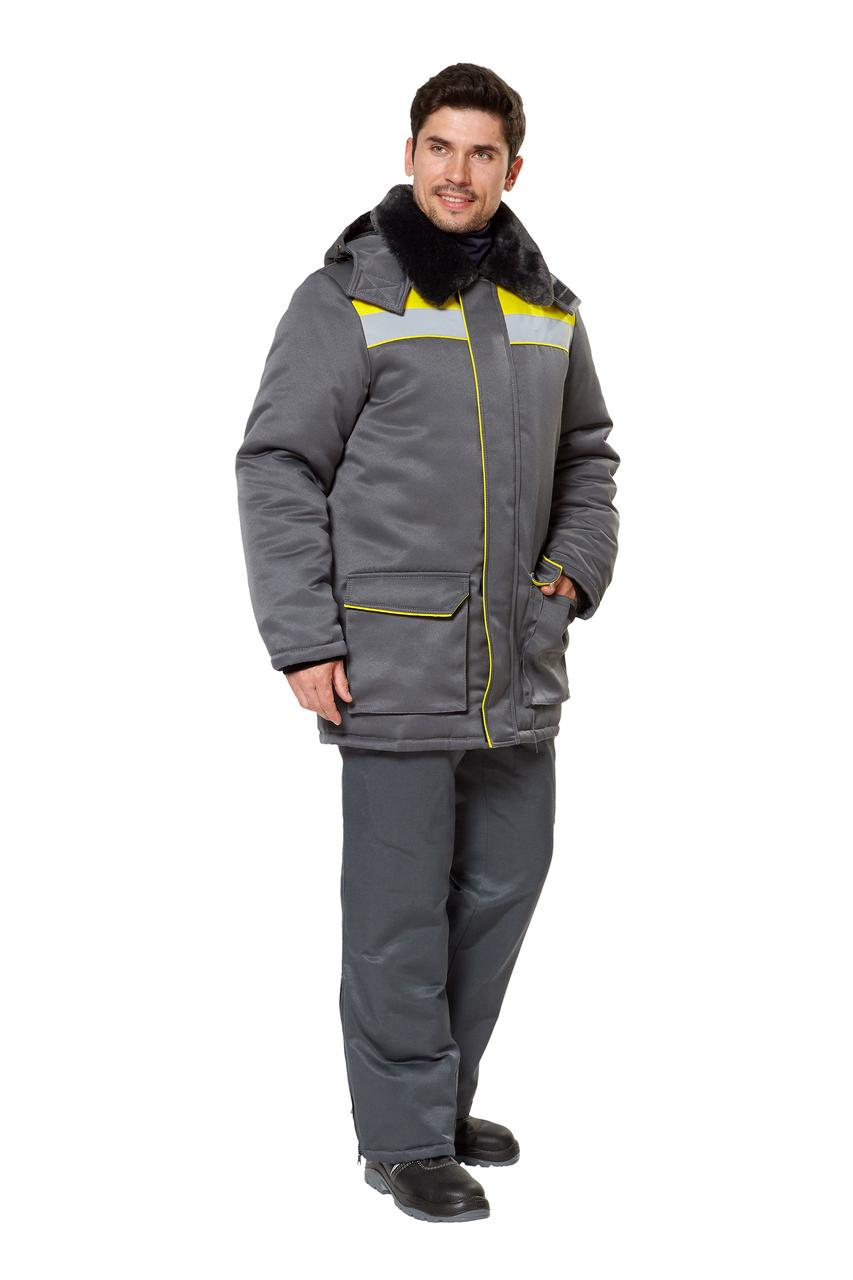 Куртка рабочая мужская зимняя "Прим" цвет серый/желтый - фото 1 - id-p94515114