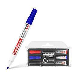 Пенал маркеров для досок ErichKrause® W-500 с губкой, цв. чернил: черный, синий, красный