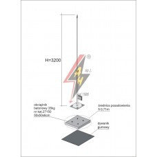 Вольностоящая мачта стальная (горячего оцинкования) для молниеуловителей на подставках   H=3700 mm, расстояние до 13 m, составная, тренога, утяжители