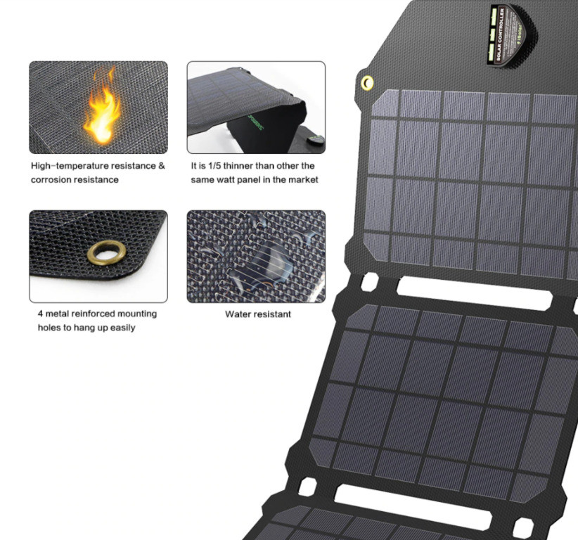 21W Портативная раскладная солнечная зарядная панель для мобильных устройств с водостойким покрытием, AP21WBLA - фото 5 - id-p94551065