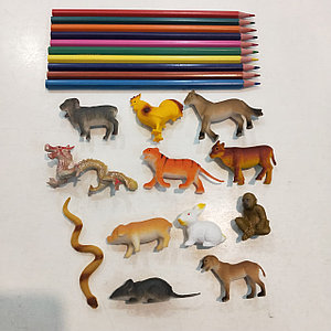 Набор из 12 резиновых животных «Восточный гороскоп»