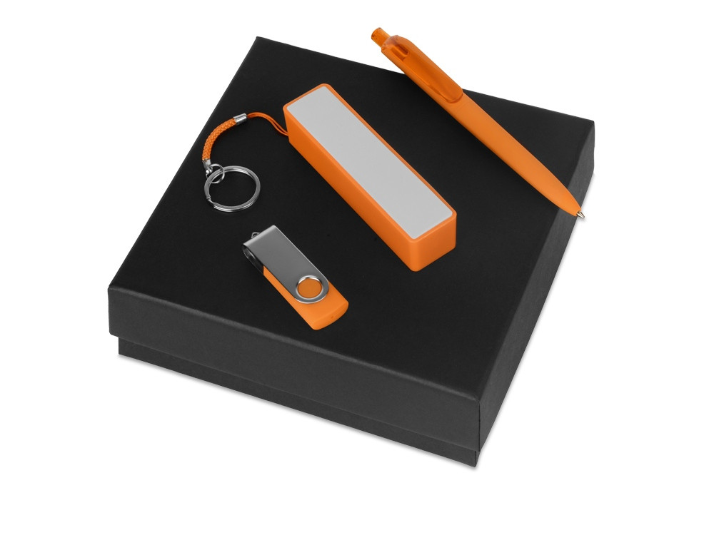 Подарочный набор Space Pro с флешкой, ручкой и зарядным устройством, оранжевый - фото 1 - id-p65547688