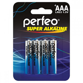 Батарейка алкалиновая Perfeo Super Alkaline, AАA, LR03-BL4, 1.5В, блистер, цена за 1 шт.