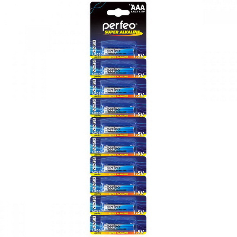Батарейка алкалиновая Perfeo Super Alkaline, AАA, LR03-BL10, 1.5В, блистер, отрывные, цена за 1 шт.