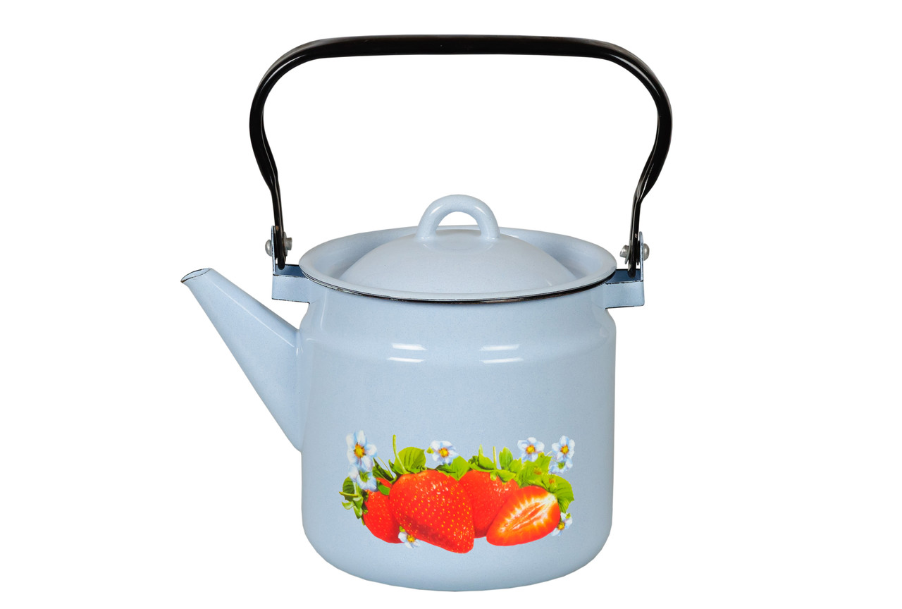 Чайник 2л "Клубника садовая" сер-гол. (Сталь Эмаль, Россия), фото 1