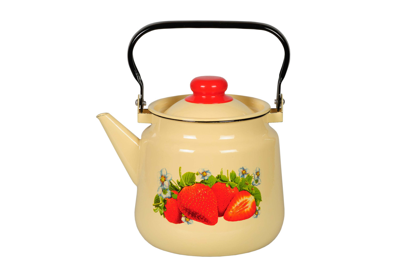 Чайник 3,5л "Клубника садовая" крем. СтальЭмаль, фото 1