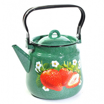 Чайник 3,5л "Клубника садовая" изумр. СтальЭмаль, фото 1