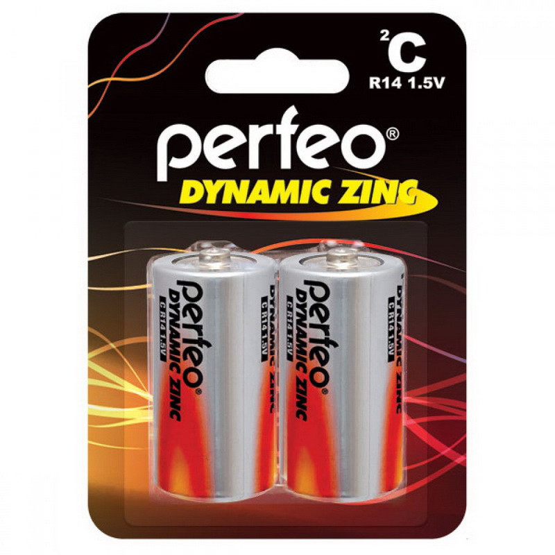 Батарейка солевая Perfeo Dynamic Zinc, С, R14-BL2, 1.5В, блистер, цена за 1 шт.