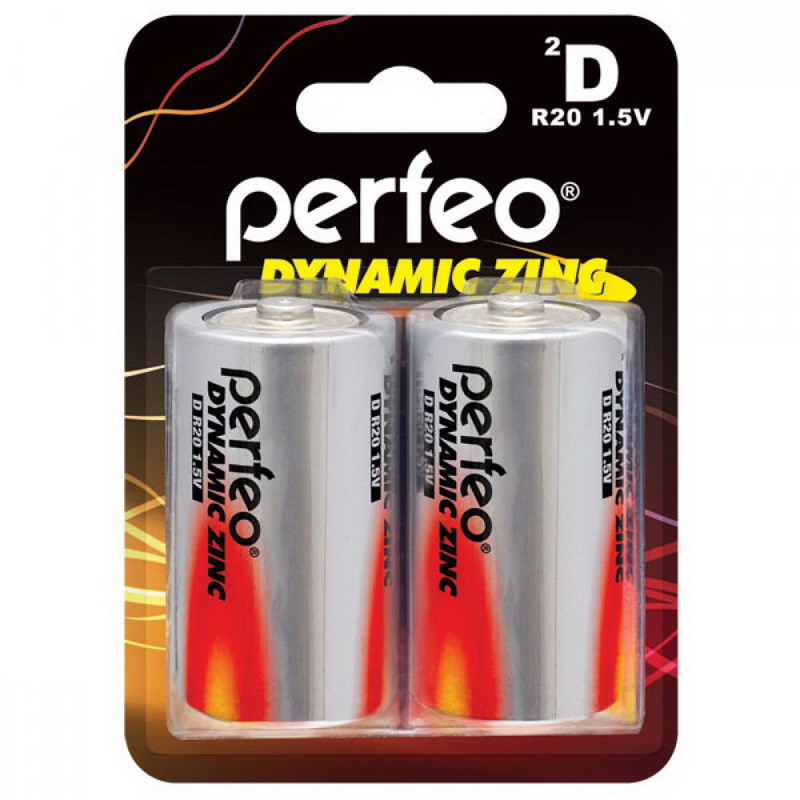 Батарейка солевая Perfeo Dynamic Zinc, D, R20-BL2, 1.5В, блистер, цена за 1 шт.