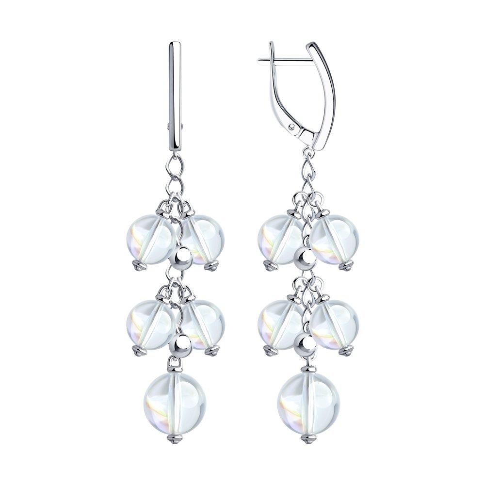 Серьги SOKOLOV серебро с родием, кристалл swarovski , с английским замком, геометрия 94024138
