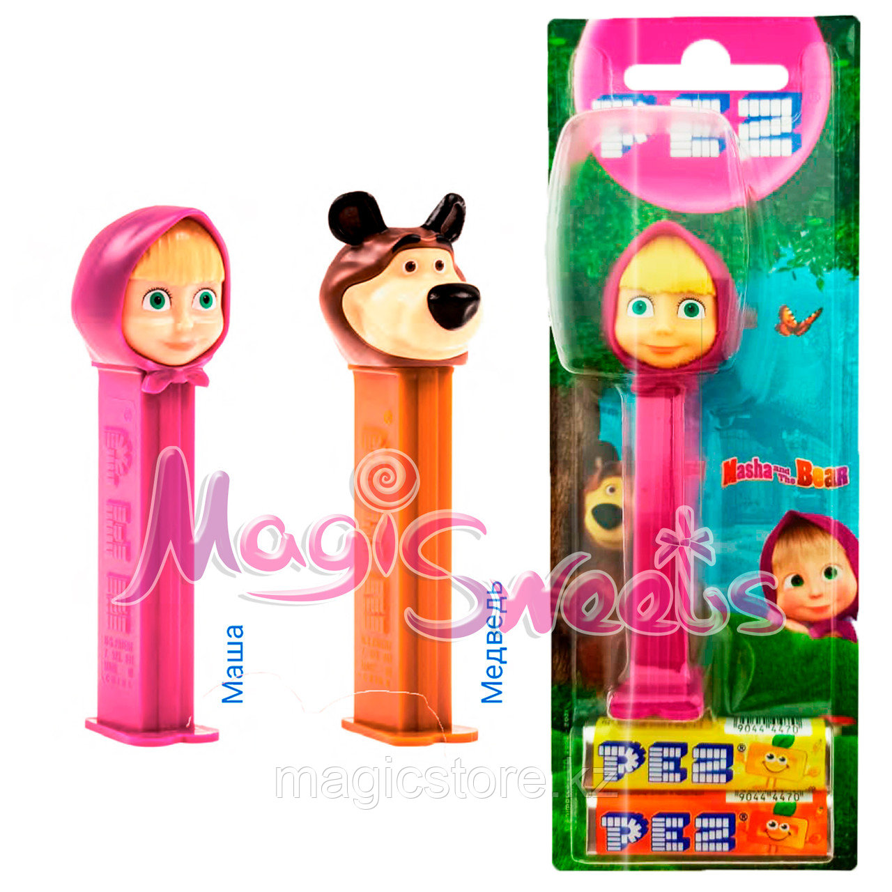 PEZ Конфеты с игрушкой 2 в 1 "Маша и Медведь" 17 гр. / Упаковка 12 шт. / Венгрия - фото 1 - id-p90410635