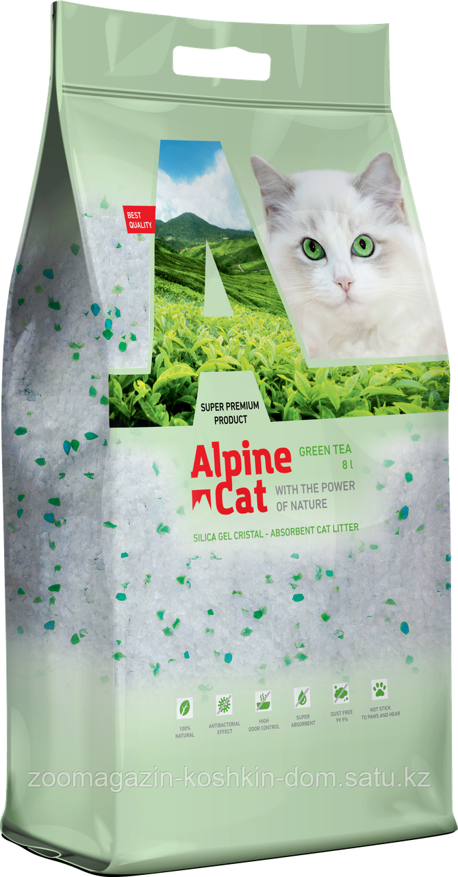 Alpen cat 8л силикагелевый наполнитель для кошачьего туалета зеленый чай - фото 1 - id-p94571673