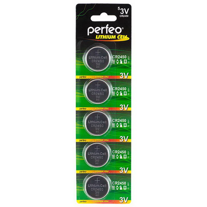 Батарейка литиевая Perfeo Lithium Cell, CR2450-BL5, 3В, блистер, цена за 1 шт.