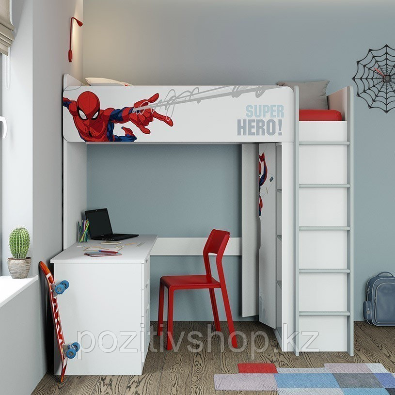 Кровать-чердак Polini Simple Marvel 4355 Человек-паук с письменным столом и шкафом - фото 6 - id-p94640178