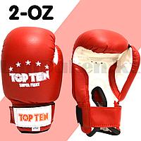Детские боксерские перчатки 2-OZ Top ten красные с белой надписью