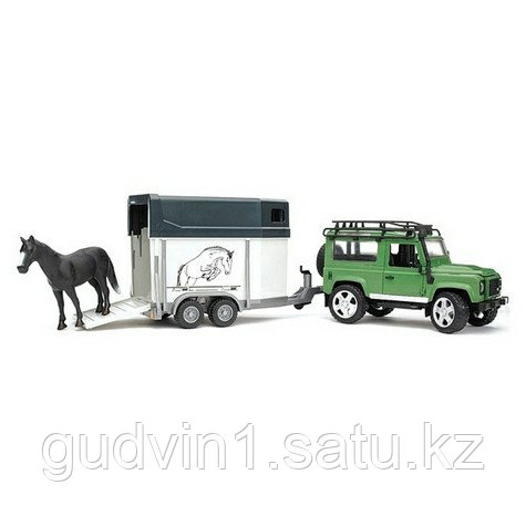Внедорожник Land Rover Defender с прицепом-коневозкой и лошадью Bruder (Брудер) (Арт.02-592)