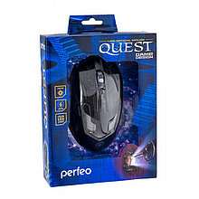 Мышь проводная Perfeo оптическая "QUEST" 6кн. USB, DPI 1200-3200 GAME DESIGN чёрная, с подсеткой 6 цв.,