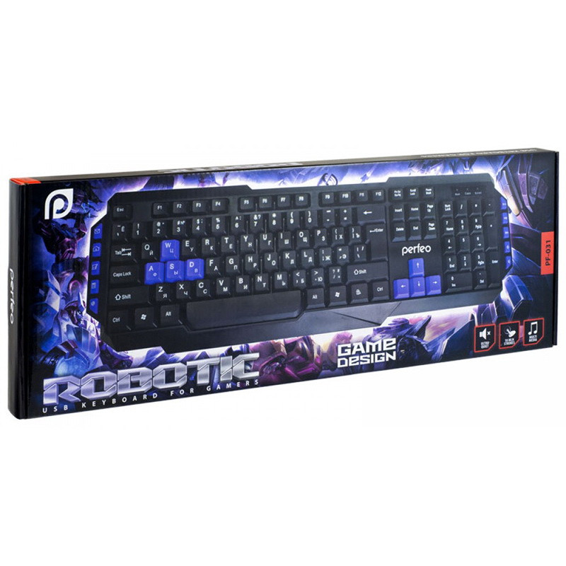 Клавиатура проводная Perfeo ROBOTIC Multimedia, USB, чёрн, GAME DESIGN (PF-031), (5193)