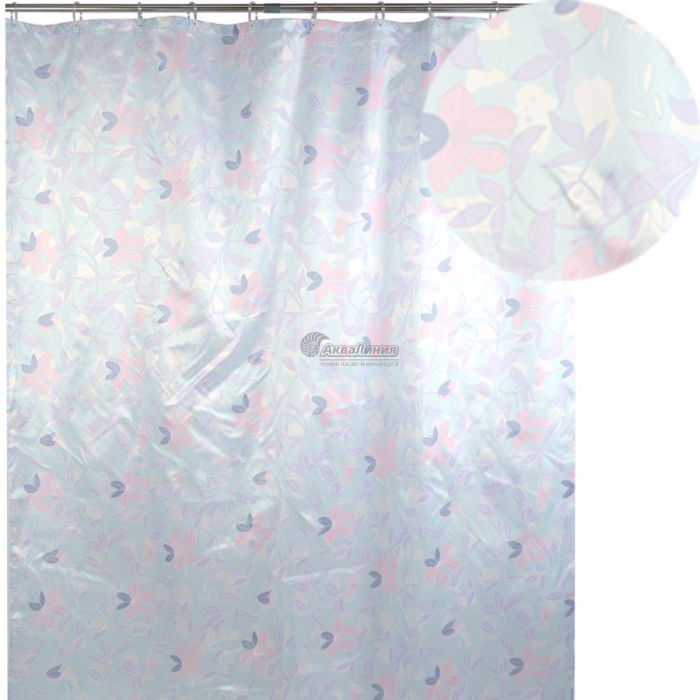 Штора для ванной 020A-2(2) (голубые листья) (Аквалиния, Россия), фото 1