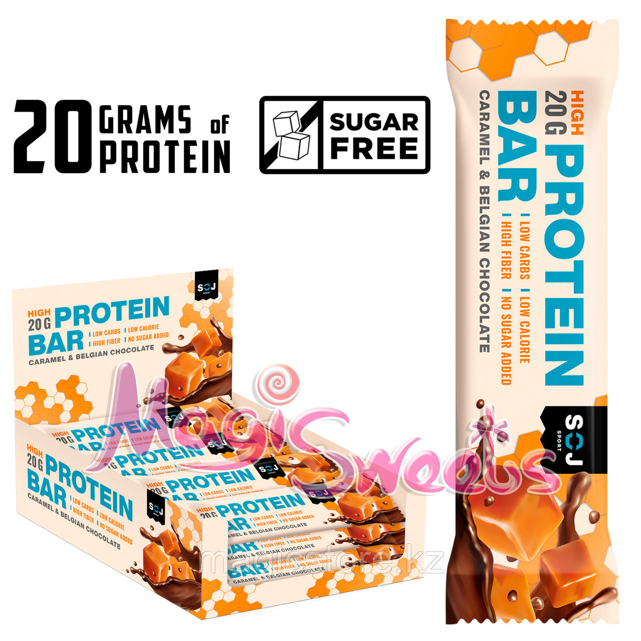 SOJ Батончик "PROTEIN BAR" карамель в молочном шоколаде БЕЗ САХАРА 50 гр.