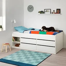 Кровать каркас СЛЭКТ крвт/отд д/хран+реечн дн, белый90x200 см IKEA, ИКЕА, фото 3