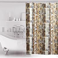 Водонепроницаемая тканевая шторка для ванной Miranda для душа 180х200 см с квадратиками в коричневых оттенках, фото 1