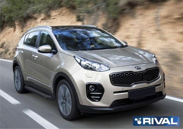 Порог-площадка "Black" + комплект крепежа, Kia Sportage 2016-2021, фото 1
