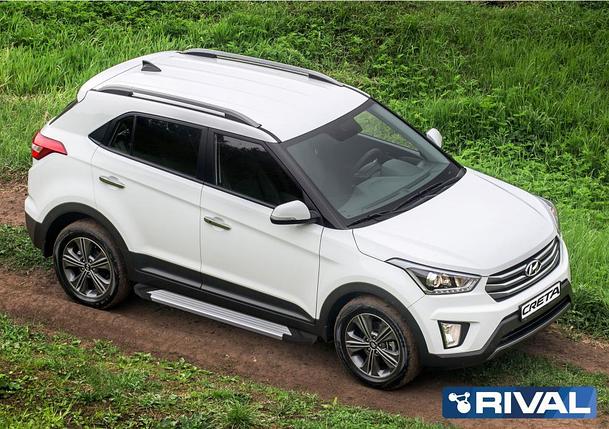 Порог-площадка "Silver" + комплект крепежа, RIVAL, Hyundai Creta 2016-2020, фото 2