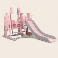 Детский игровой комплекс качели с горкой Жирафик в домике розовый