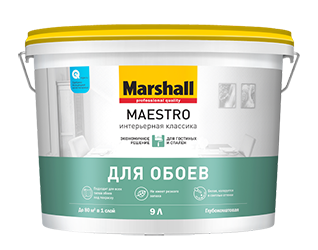 Краска Marshall MAESTRO ИНТЕРЬЕРНАЯ КЛАССИКА для обоев и стен глубокоматовая BW