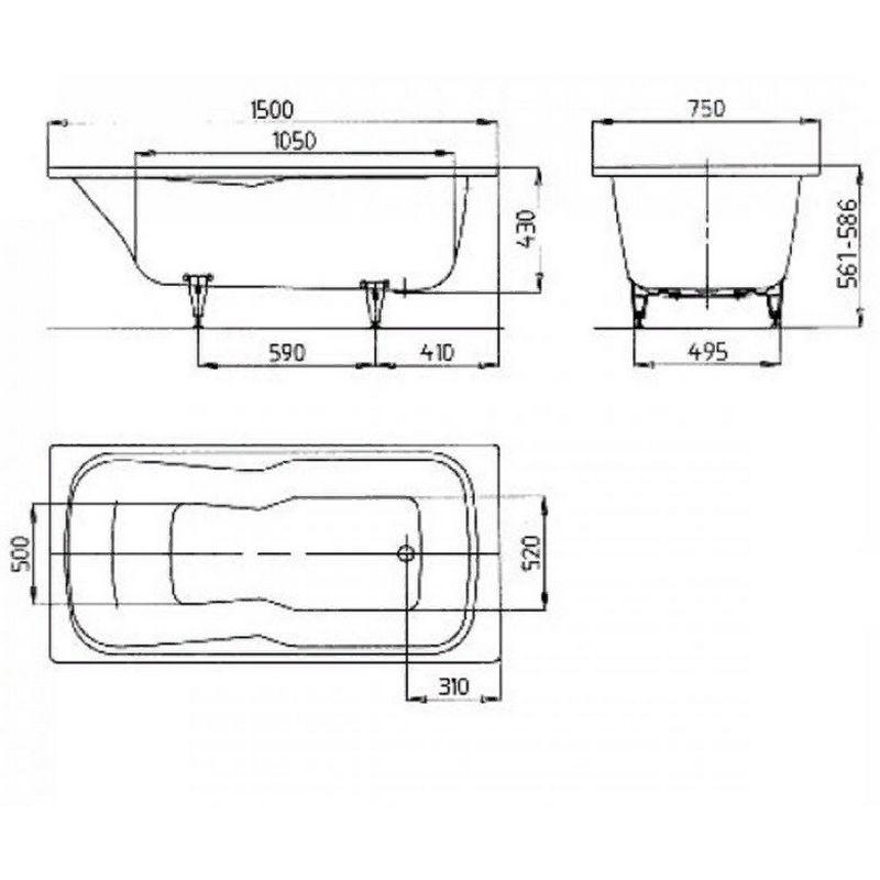 Комплект ванны 1500х750 мм Dyna Set 226600010001 Kaldewei - фото 2 - id-p94741427