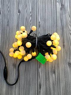 Гирлянда шарики матовые теплый цвет, черный провод, 10 метров