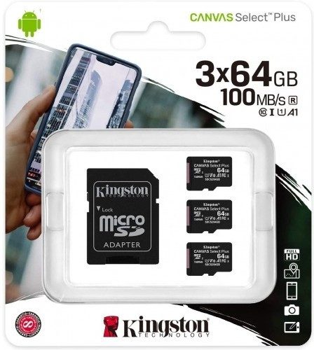 Карта памяти Kingston Canvas Select Plus SDCS2/64GB-3P1A 3x64GB