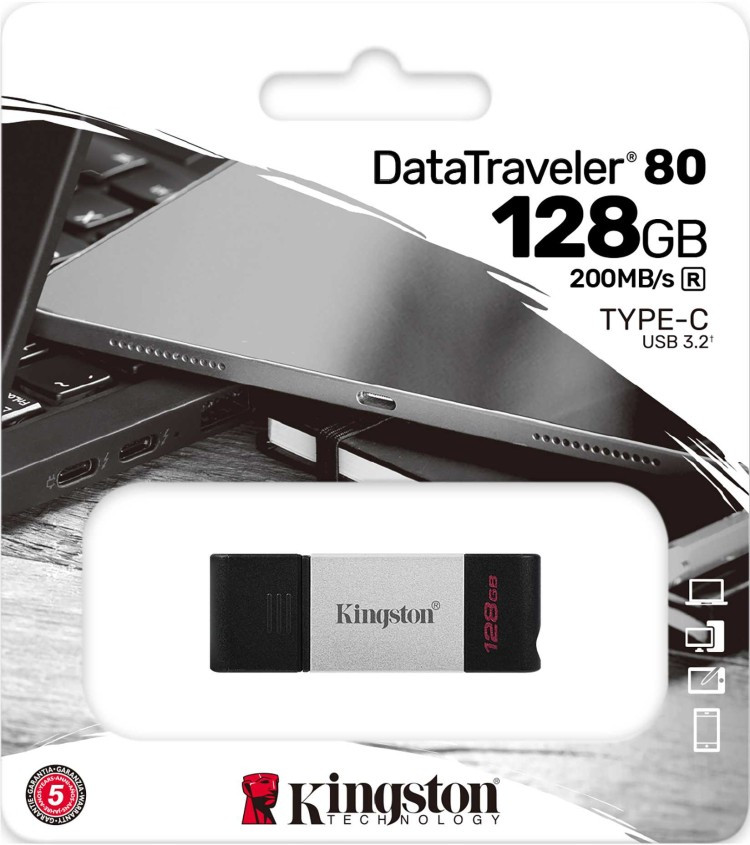 USB Flash карта Kingston DataTraveler 80 128Gb серебристый - фото 4 - id-p94747214