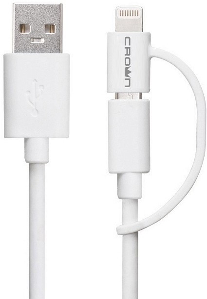 Кабель CROWN USB - Lightning/micro USB 0.1 м CMCA-UL-405 белый - фото 1 - id-p94748903