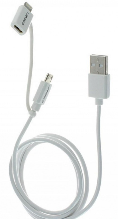 Кабель CROWN USB - Lightning/micro USB 0.1 м CMCA-UL-405 белый - фото 2 - id-p94748903
