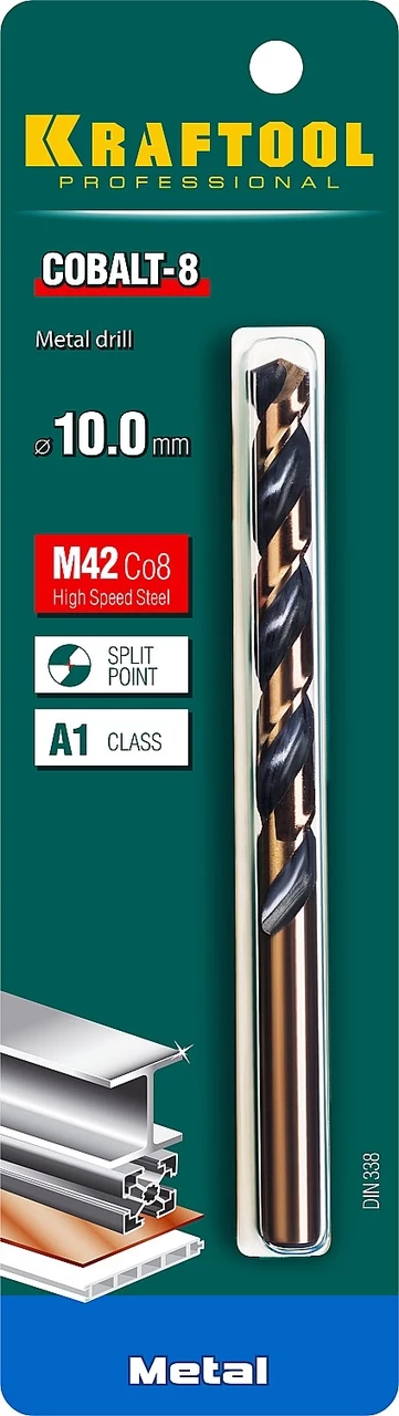 KRAFTOOL COBALT 10.0 х133мм, Сверло по металлу HSS-Co(8%) , сталь М42(S2-10-1-8)