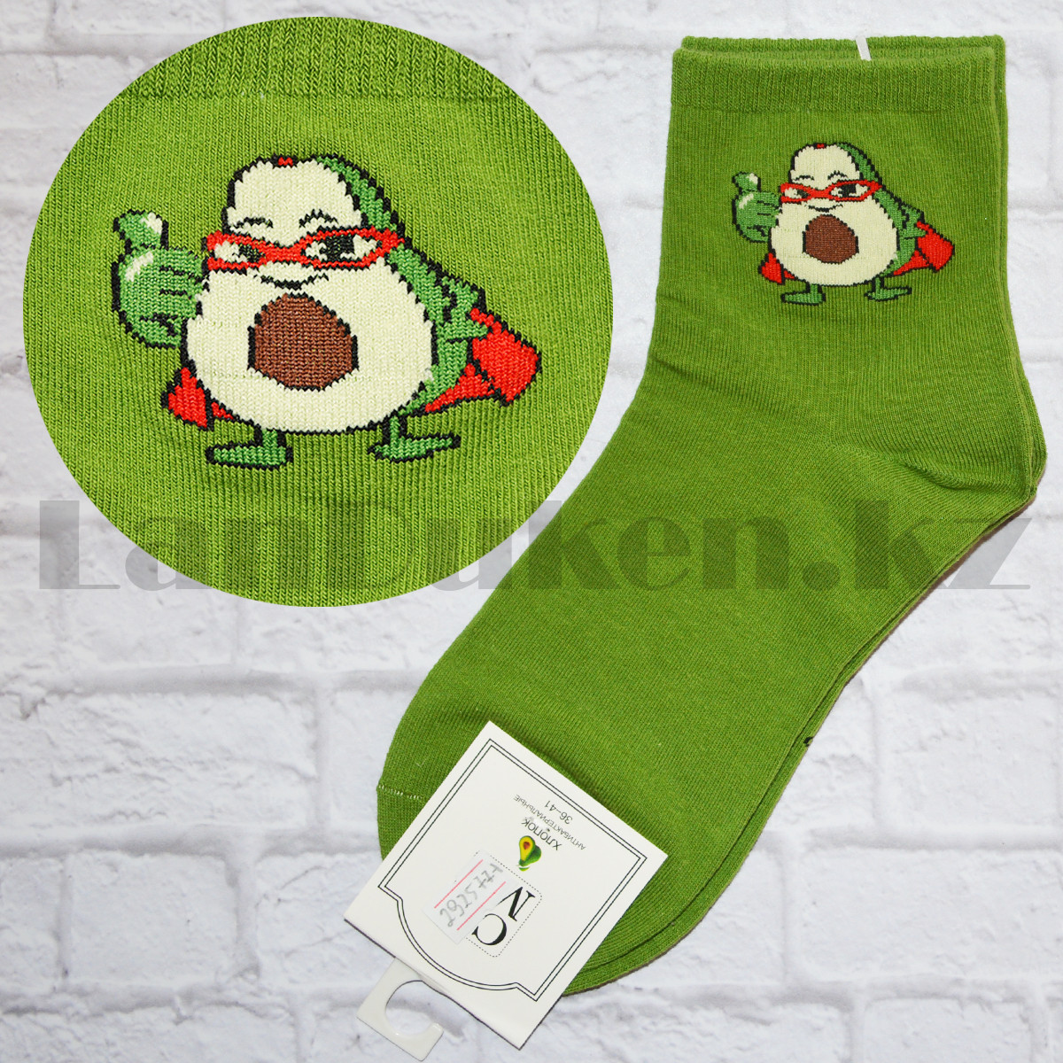 Носки женские хлопковые рисунком Авокадо 36-41 размер CH71140 зеленые - фото 1 - id-p94751316