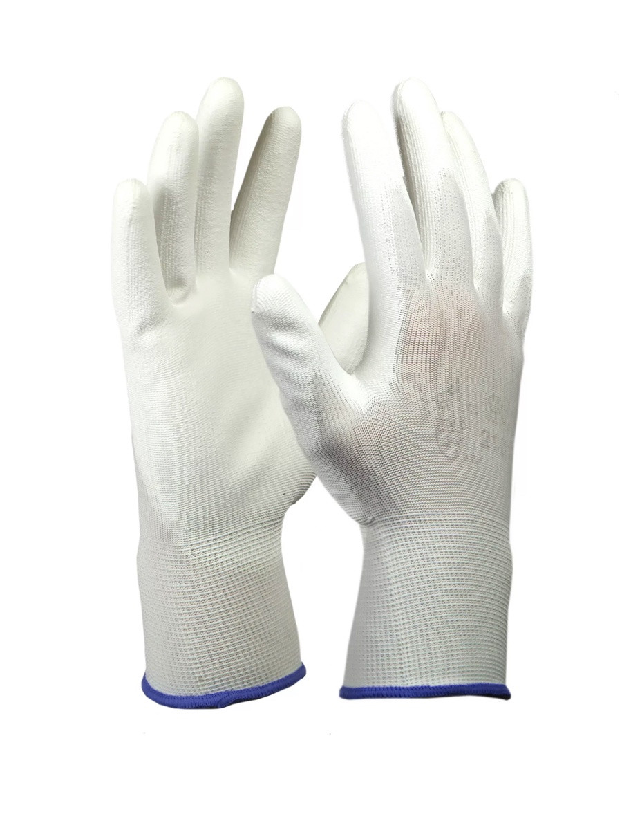 Перчатки нейлоновые для механических работ с PU покрытием, белые, размер XL