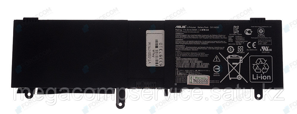Аккумулятор для ноутбука Asus C41-N550 / 14,8 В/ 3840 мАч, черный, ORIGINAL